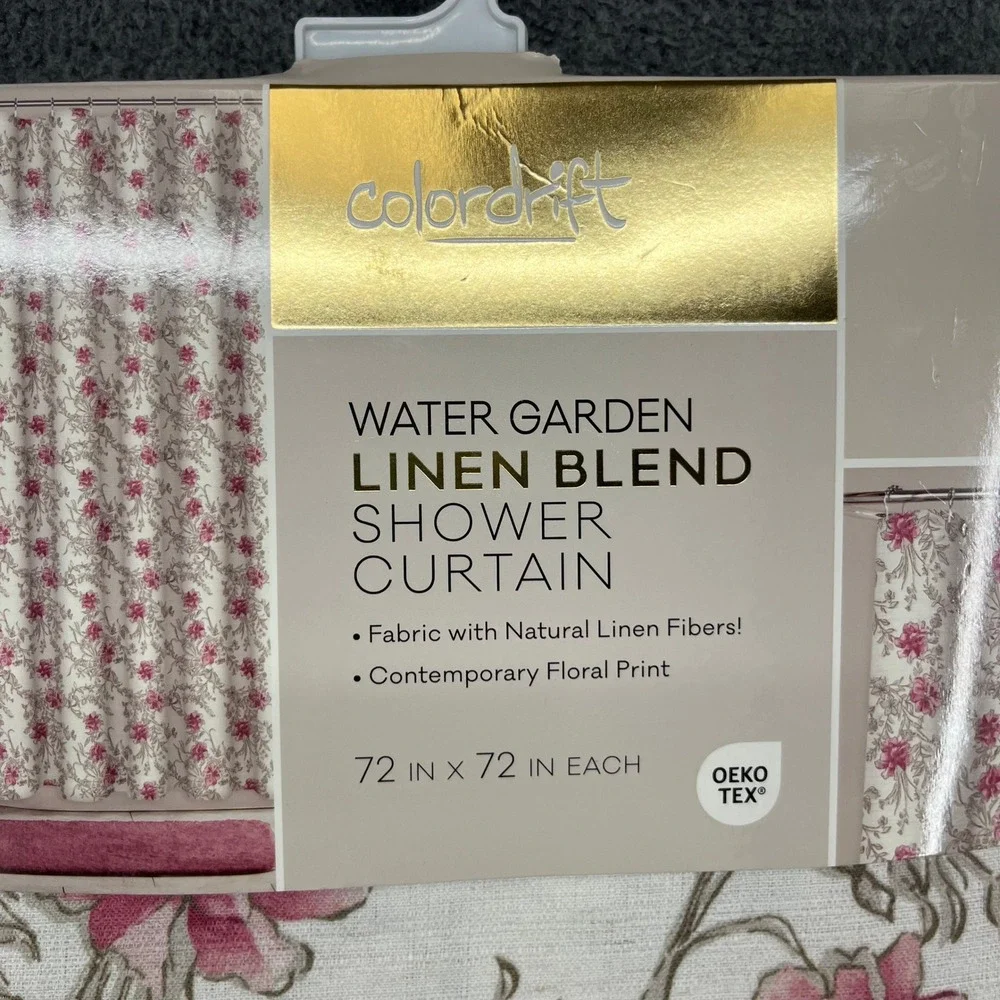 Colordrift Shower Curtain 72x72 Ivory Pink Floral Water Garden Linen Blend